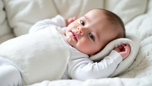 The image shows a sleeping baby comfortably swaddled in a modern sleep sack, perfect for the guide.