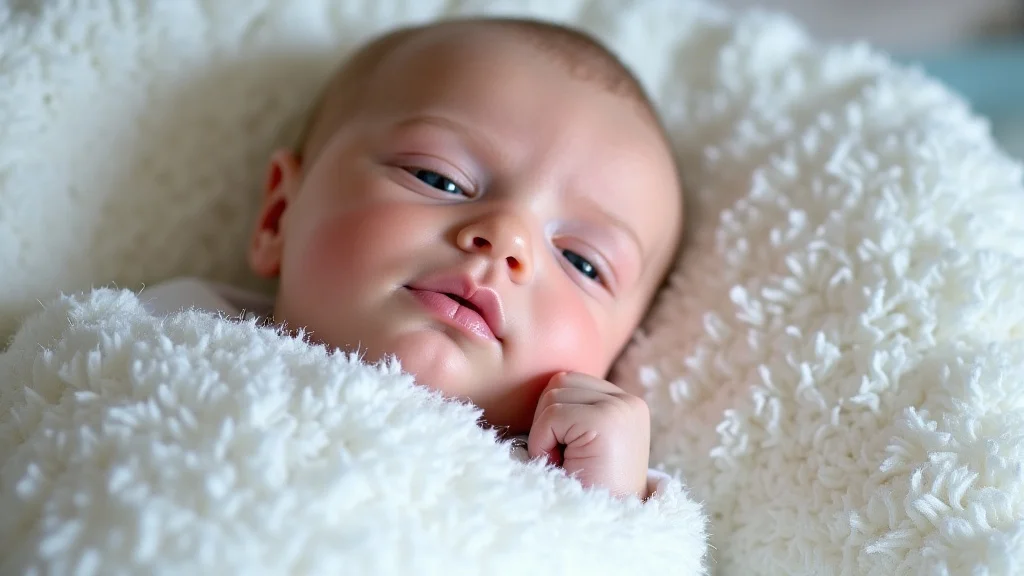 This image shows a baby peacefully sleeping in a Dreamland Baby sleep sack.